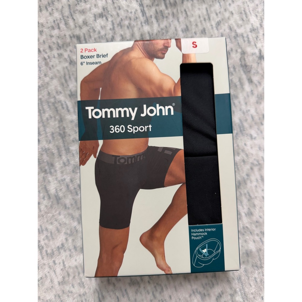 Tommy John 360 Sport Boxer Brief 2‎ Pack Black 6 Inch Inseam Small NIB